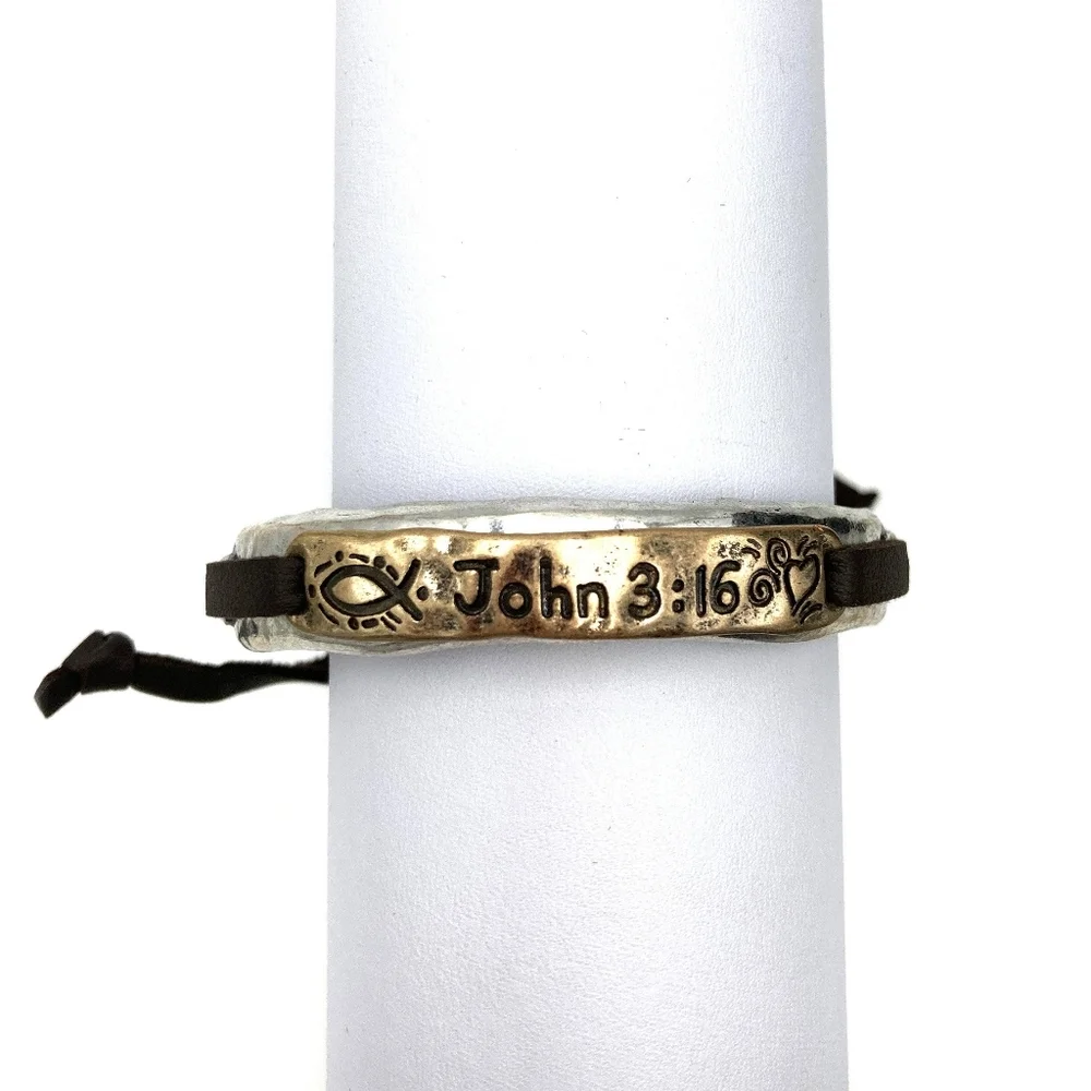 NWT Black And Gold John 3:16 Prayer Western Bracelet Cuff